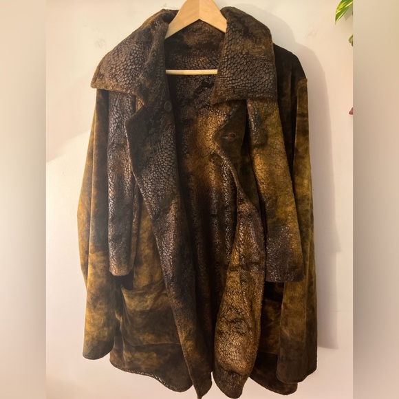 Linda Lundstrom Vintage Reversible Brown Textured Coat & Scarf 14 - Picture 1 of 7